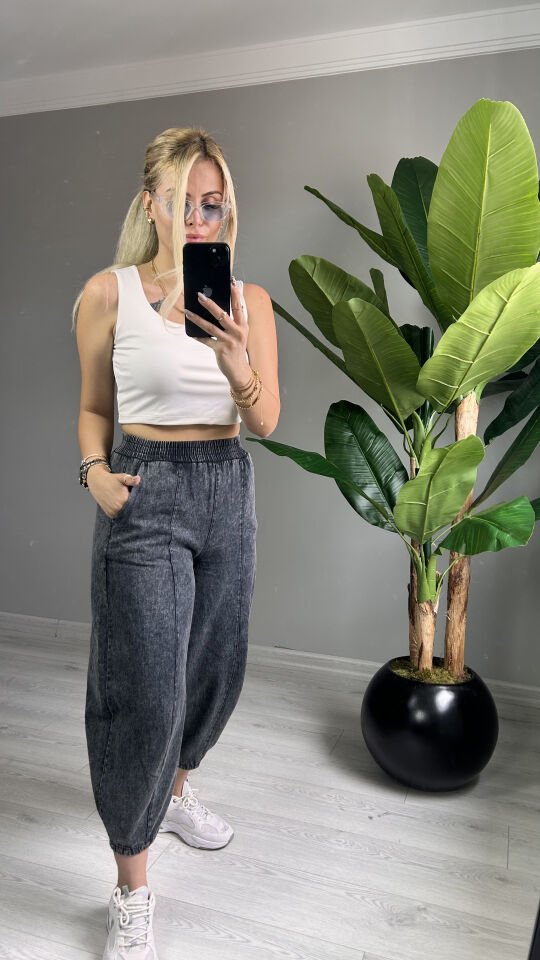 Gabardin Kumaş Yıkamalı Şalvar Pantalon