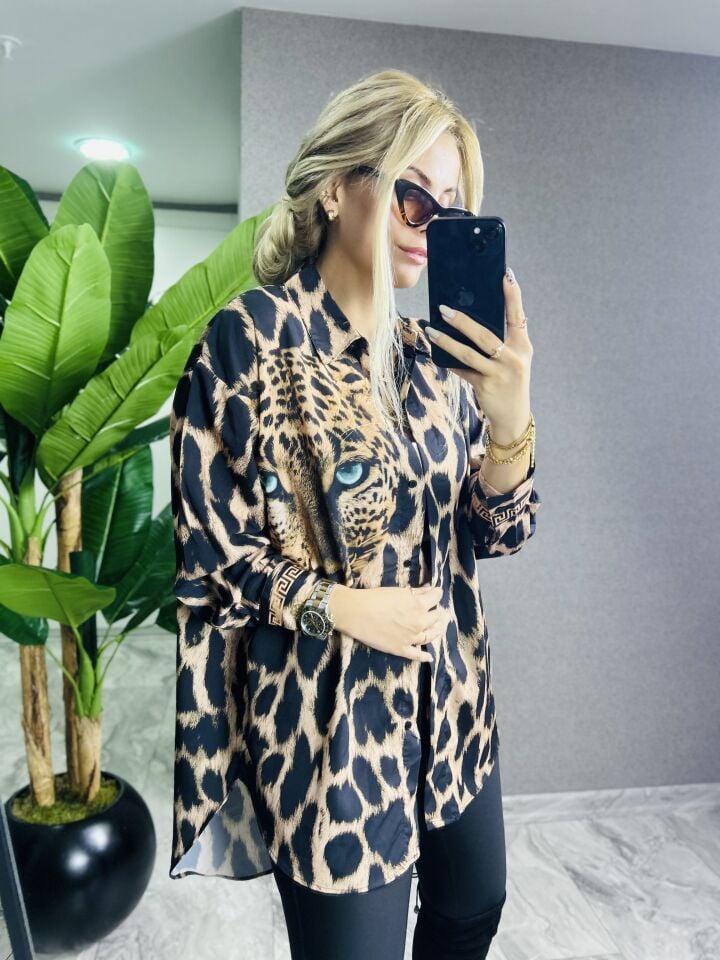 Leopar Baskılı Tunik Gömlek