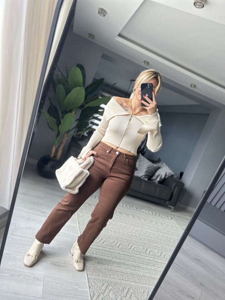 Kahverengi Boyfit Jean